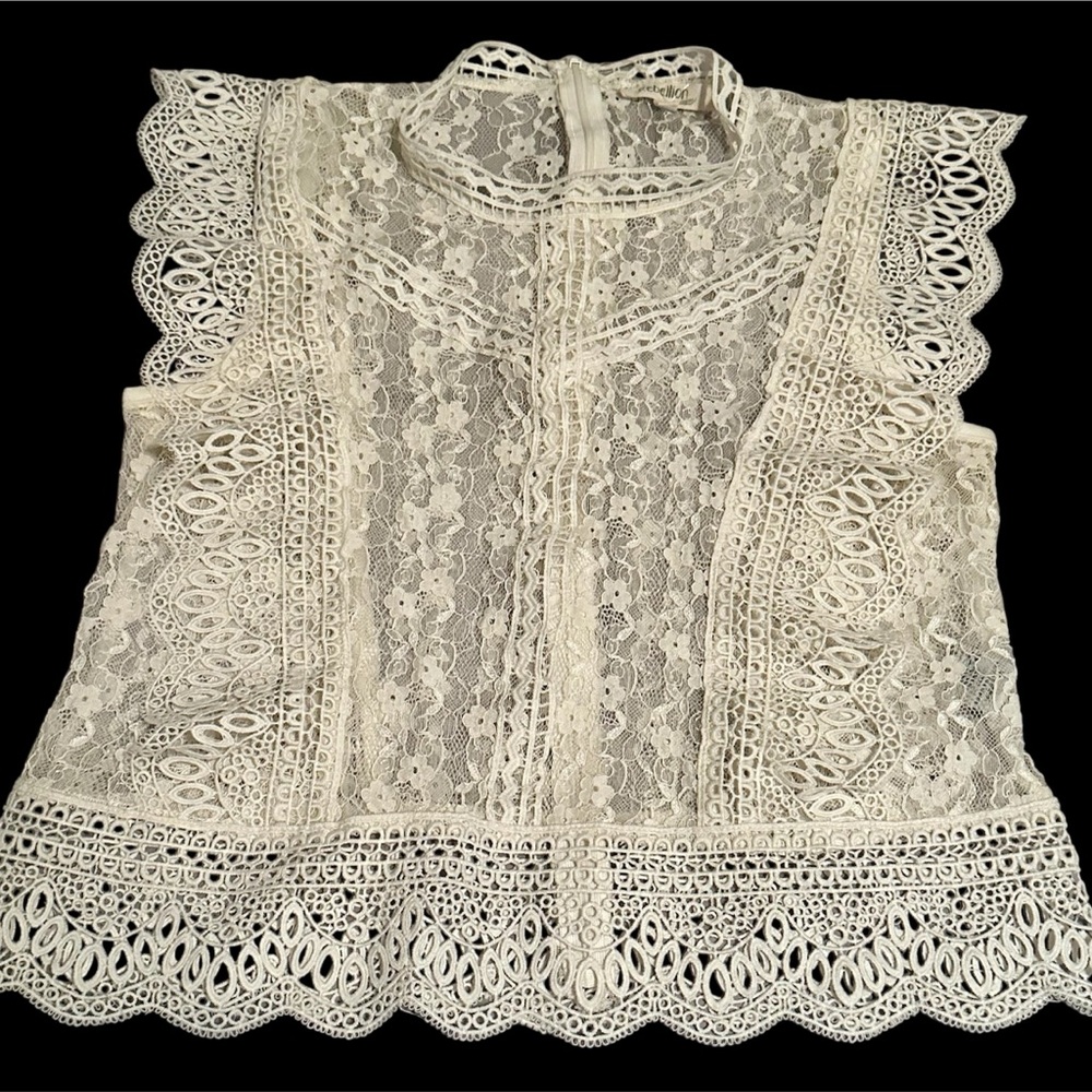 Rebellion Floral Lace Blouse - Victorian High Neck & Guipure Trim - Cream Sz L - Picture 6 of 6